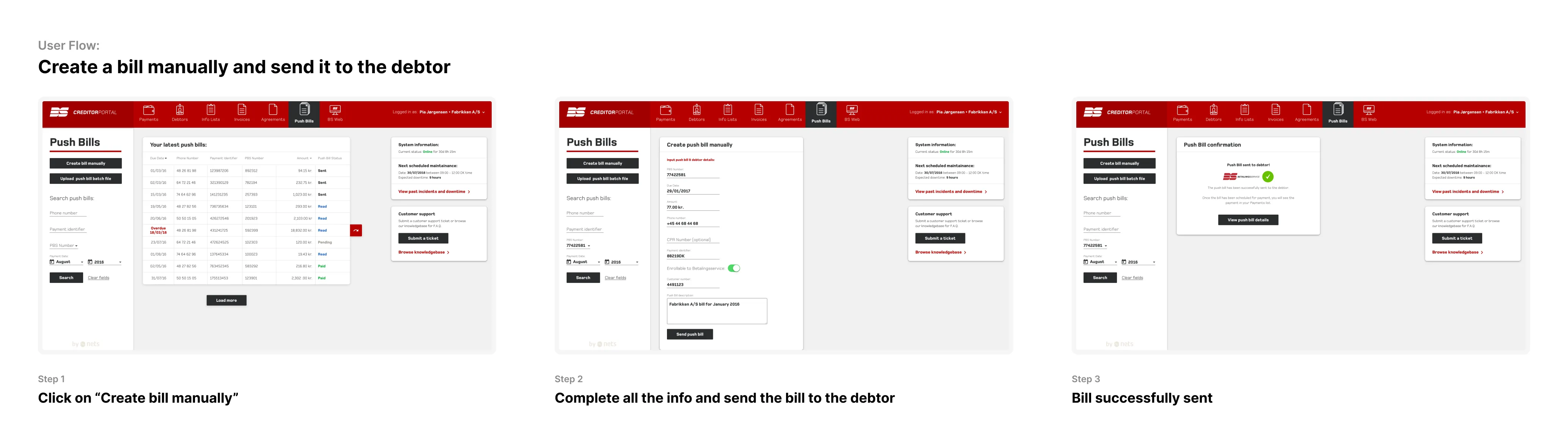 Nets — Use case 3: Create a bill manually and send it to the debtor