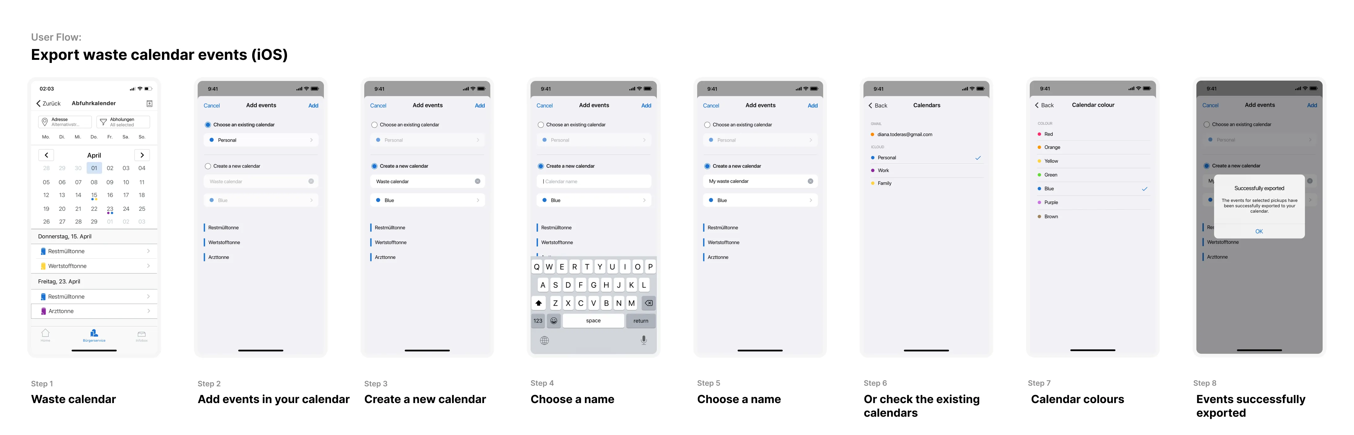 Telekom — Case 4: Exporting the waste calendar events (iOS)