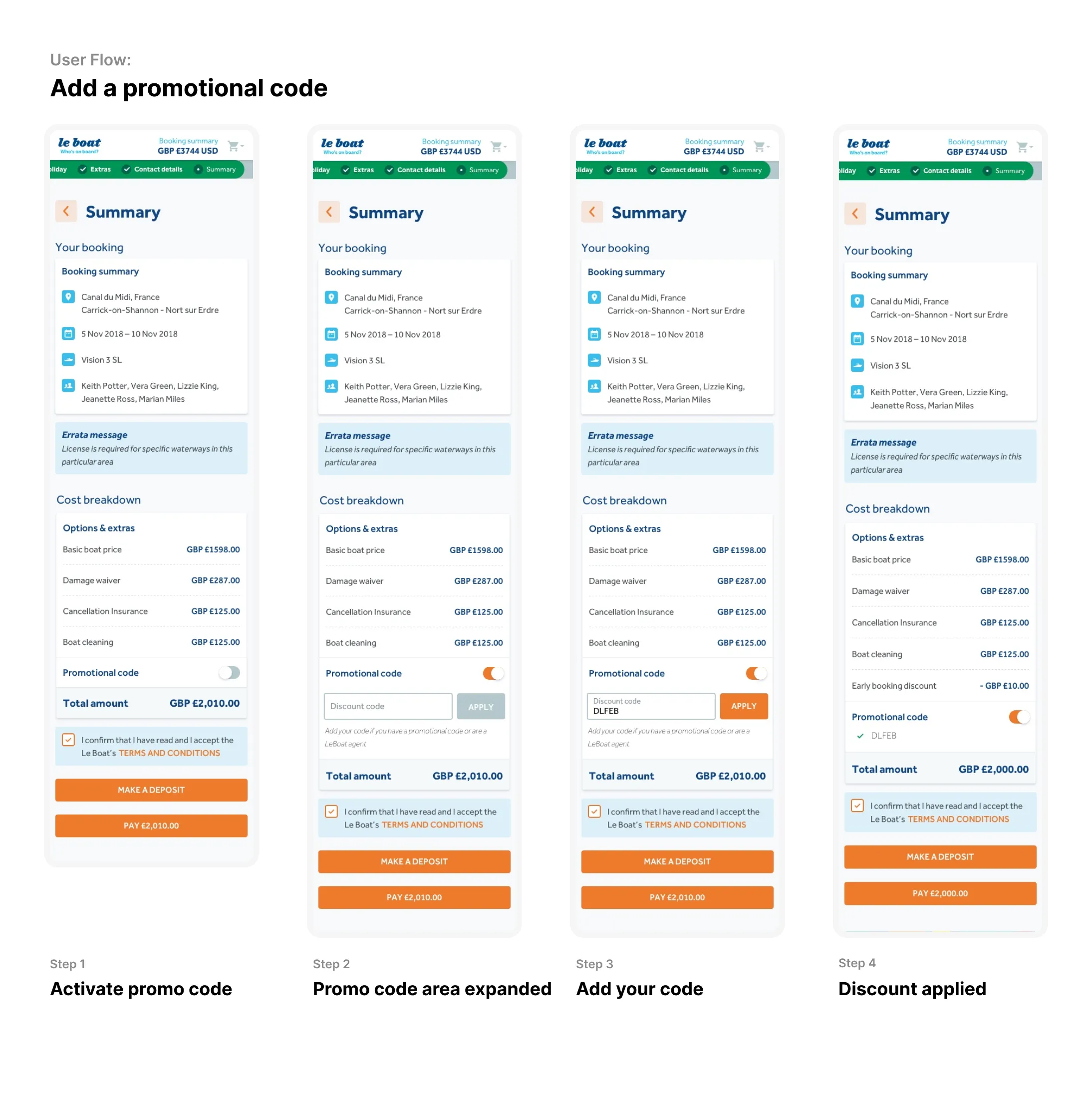 LeBoat — Case 4: Add a promotional code and get a discount
